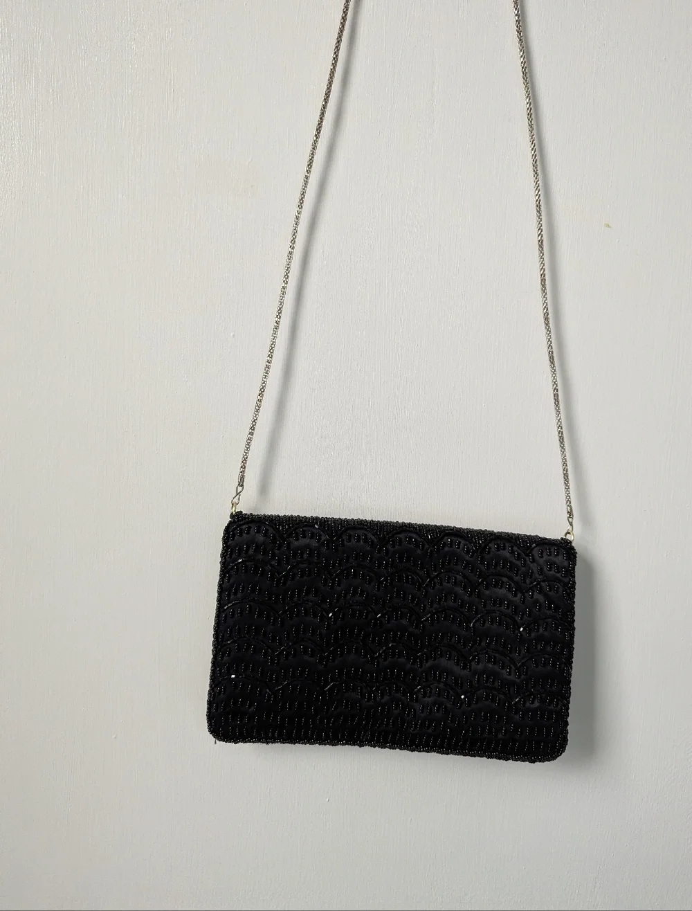 La Regale Vintage Unique Beaded Black Chained Shoulder Bag Wedding Prom Gatsby